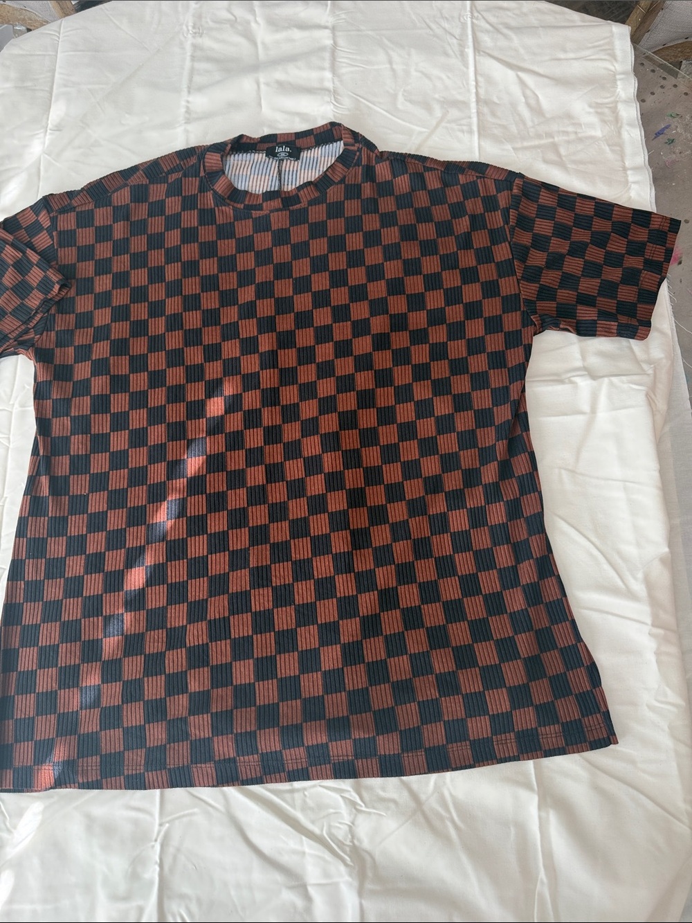 Dressed in LALA Checkerboard Crew Neck Tee - Black & Brown